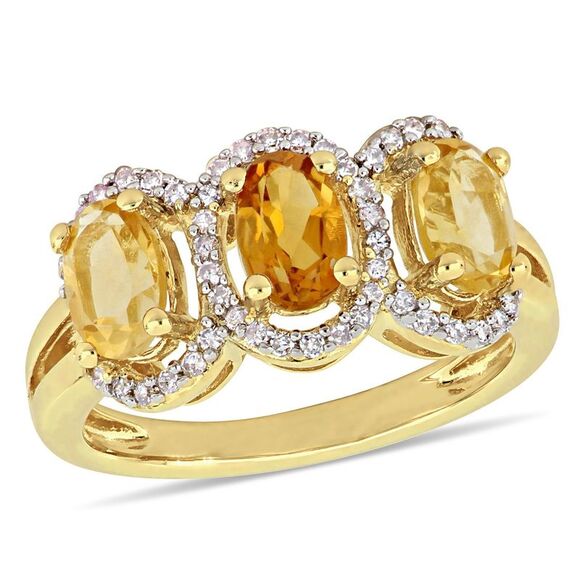 1.35 Carat (ctw) Citrine Ring with Diamonds 1/5 Carat (ctw) Yellow Silver